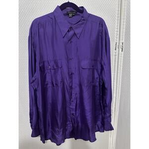 Tulliano Shirt Mens XL 100% Silk Button Up Long Sleeve Rich Purple $120